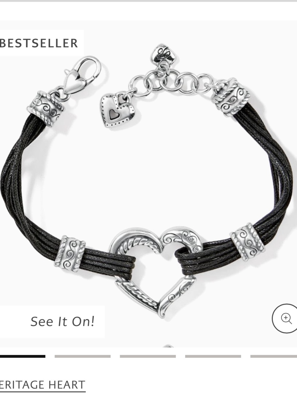 Brighton Heritage Heart Black Leather Bracelet
